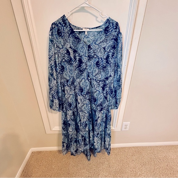 Joie Blue Parisian Paisley Watercolor Boho Dress Large Long Sleeve L - Picture 5 of 15